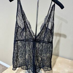 Victoria's Secret Black Lace Chemise with Sheer Floral Design